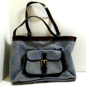 Dooney & Bourke Satchel Blue Denim DB Saddlebag Logo Handbag Leather Trim Purse